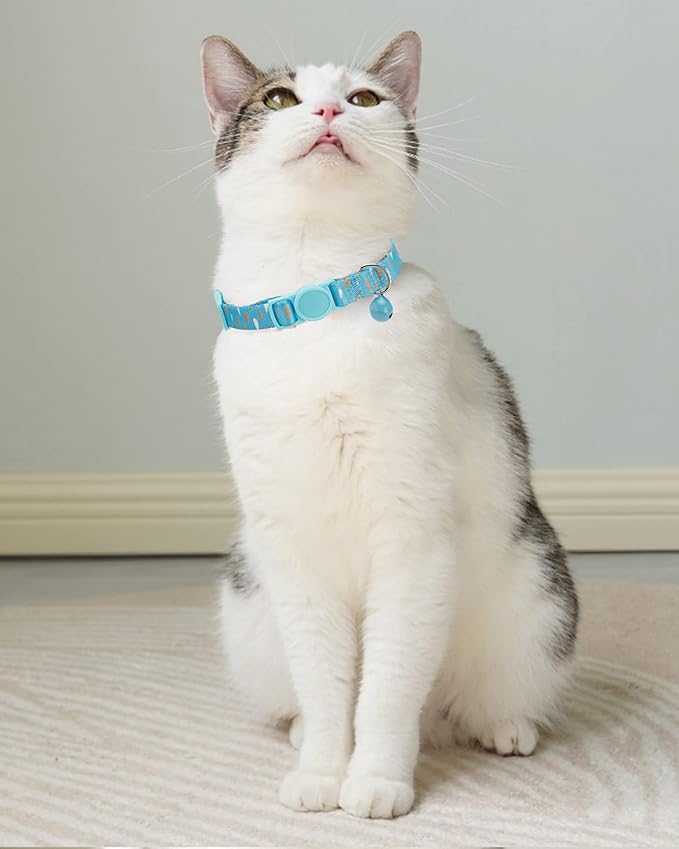 SOLMOONY Cute Cat Collar for Girl Boy,Colorful Breakaway Cat Collars with Bell 2 Pack，Adjustable Printed Nylon with Safety Buckles Kitten Collar (Fox)