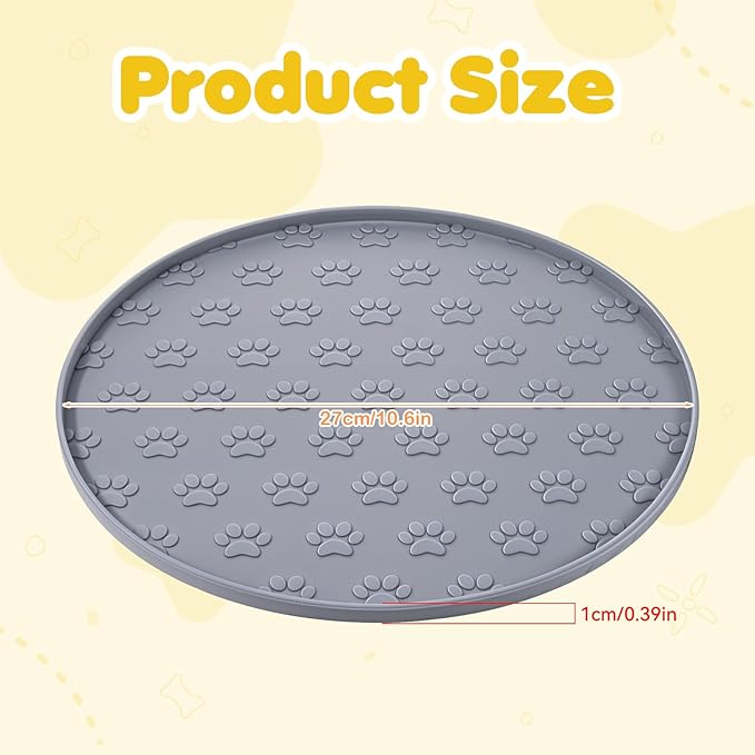 Silicone Pet Food Mat, Dog Dish Mat, Dog Cat Food Mats Small, Silicone Mats for Dogs Bowls, Waterproof Non-Slip Dogs Cat Water Bowl Placemat with Raised Edge, Gray