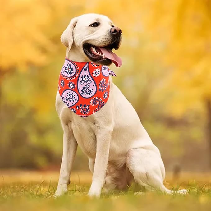 30 Pcs Paisley Bandanas for Dog Polyester Print One Side Bandana Bulk for Small Medium Dogs Breed Reversible Stitch Bandana Grooming M