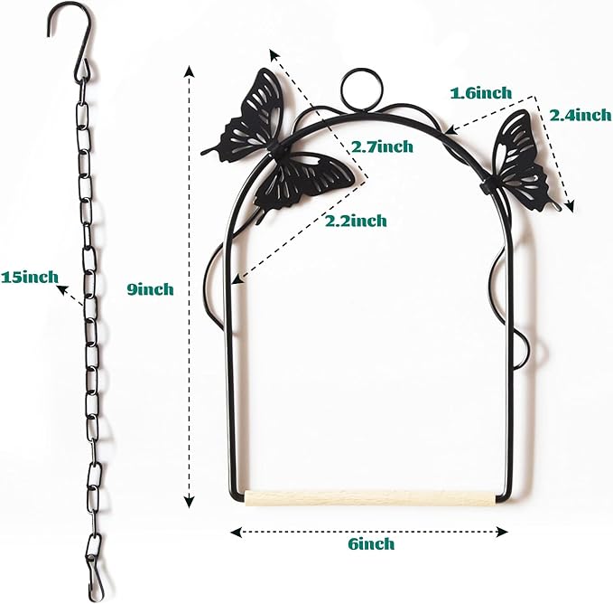 Hummingbird Swing 2 Pack Attractive Hummingbird Perch with Rust Resistant Metal Frame, Wooden Dowel and Hanging Chain for Wild Finches & Orioles Bird Outdoors