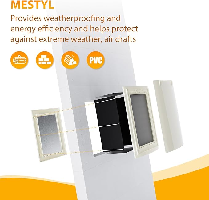 mestyl Dog Door for Wall, Pet Door, Doggie Door with Telescoping Tunnel, Double Magnetic Flaps and Sliding Lock Panels, 3-Flap Dog Door and Cat Door, Easy to Install, White, Medium