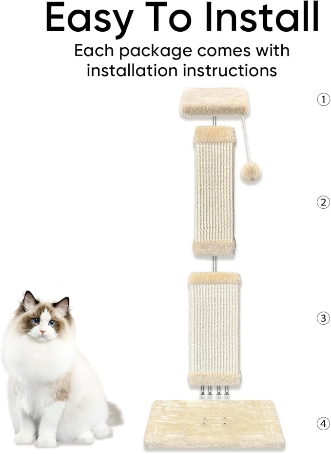 AGYM Cat Scratching Post for Large Cats, Cat Scratcher for Indoor Cats Adults, Sturdy Sisal Scratch Post to Protect Furniture, 32 Inch, Beige