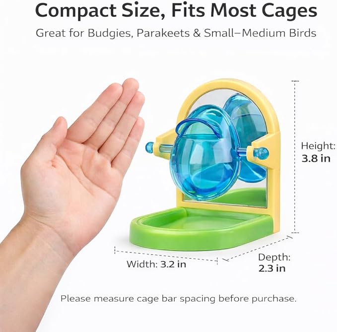 Small Pet Intelligence Growth Rotating Foraging Toy with Mirror for Birds,Budgies,Parakeets, Rats & Hamsters Chew-Proof Cage Feeder Slow Release & Self-Discovery Fun(1pc Random Color)