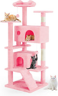 Cat Tree 54 Inch, Multi-Level Cat Tower with Condo, Perches, Sisal Scratching Posts and Climbing Ladder, Pet Play Toy Balls House for Indoor Cats, Pink