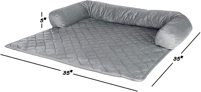 Couch Cover for Dogs - 35x35 Pet Furniture Protector with Memory Foam Neck Bolster, Quilted Fabric, and Water-Resistant Base Layer by PETMAKER (Gray)