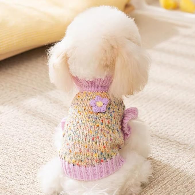 Purple Small Dog Sweater, Knitted Cat Sweater, Holiday Puppy Clothes for Little Dog Girl, Cold Weather Outfit for Kitten Chihuahua Yorkie Teacup Dachshund Pug (Purple, Medium)