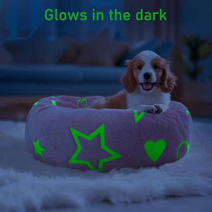 Round Replacement Dog Bed Cover - Elastic Edged Washable Protector with Glow in The Dark Heart Pattern for Small & Medium Beds, Cover Only, 30"x9.8"