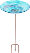 VCUTEKA Outdoor BirdBath Glass Bird Bath Garden Bird Feeder with Metal Stake
