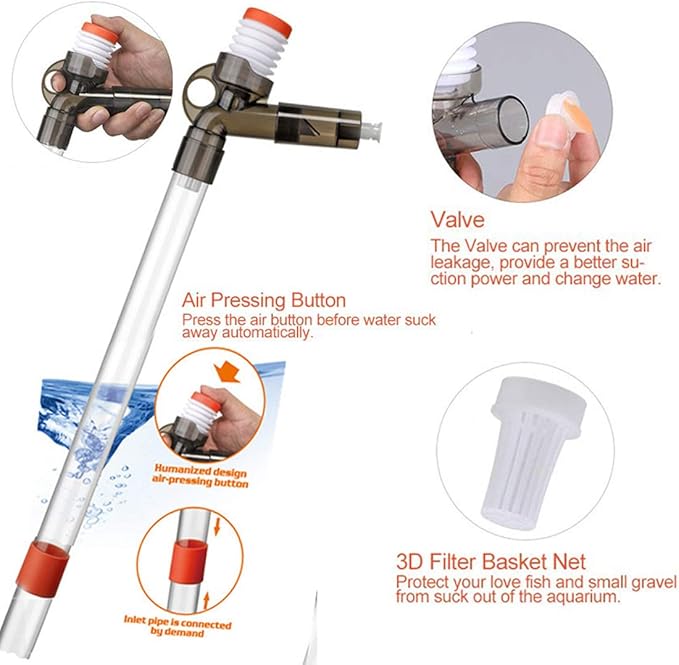Aquarium Gravel Cleaner Siphon Fish Tank Vacuum Cleaner for Absorb Dirt Wash Sand Algae Scrapers Water Changer Gravel Washer for Fish Tank Cleaning Gravel and Sand (Normal Version)