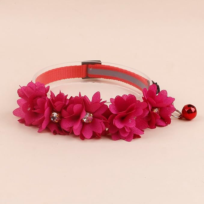 2 Pack Cat Collar Pink Floral with Bell and Removable Flower Bowtie Breakaway Adjustable Cat Collar for Girl Kitten Puppy Small Cats Dogs Daily Decoration (XQ102-5)