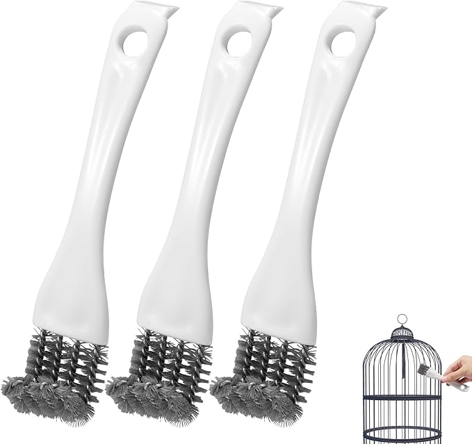3pcs Bird Cage Brush Cleaner, Stainless Steel Bird Cleaning Brush Durable Droppings Removal Tool for Pet Parrot Fowl Cage Remover Cleaning Accessory