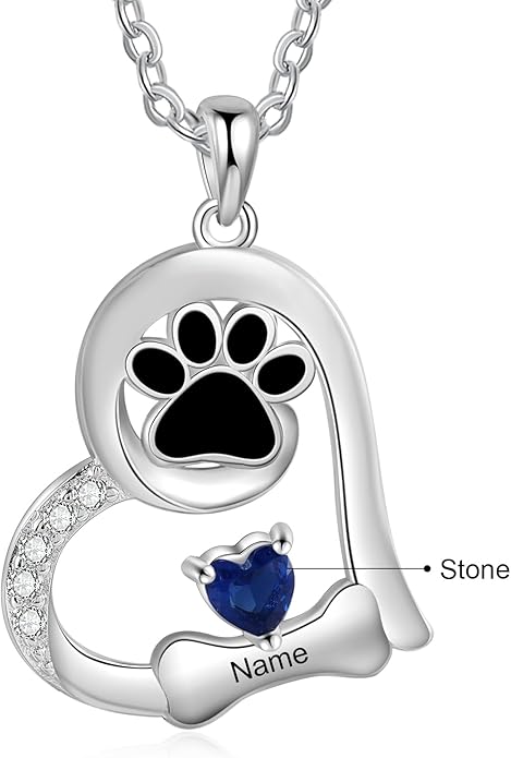 Personalized Cute Dog Cat Paw Name Necklace Forever Love Custom Heart Pendant Pet Name Necklace Gift for Pet Lovers