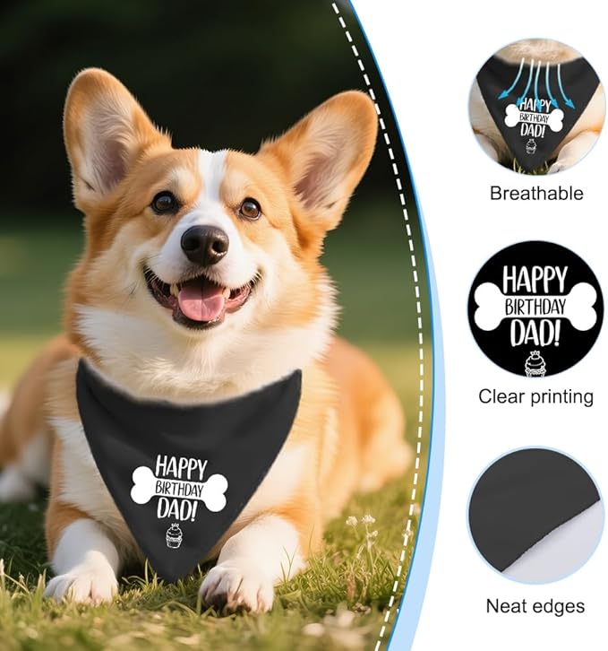 Happy Birthday Dad Funny Dog Bandana, Dog Scarf Accessory for Dad's Birthday Party Gifts, Party Pet Photo Prop Accessories for Dogs Lover Dad, Dogs Lovers Gifts for Men Husband Boyfriend
