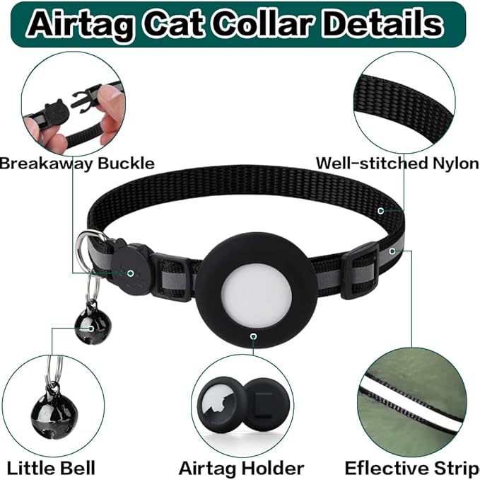 Airtag Cat Collar Breakaway, Reflective Kitten Collar with Apple Air Tag Holder and Bell for Girl Boy Cats, 0.4 Inches in Width and Lightweight(Orange)