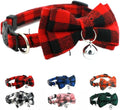 Red Plaid Cat Collar with Bell and Bow, Breakaway Kitten Collar with Bells Bowtie Puppy Collars for XXS Xs Small Little Tiny Pet Dogs Boy Girl, for Christmas Hoilday Birthday Party