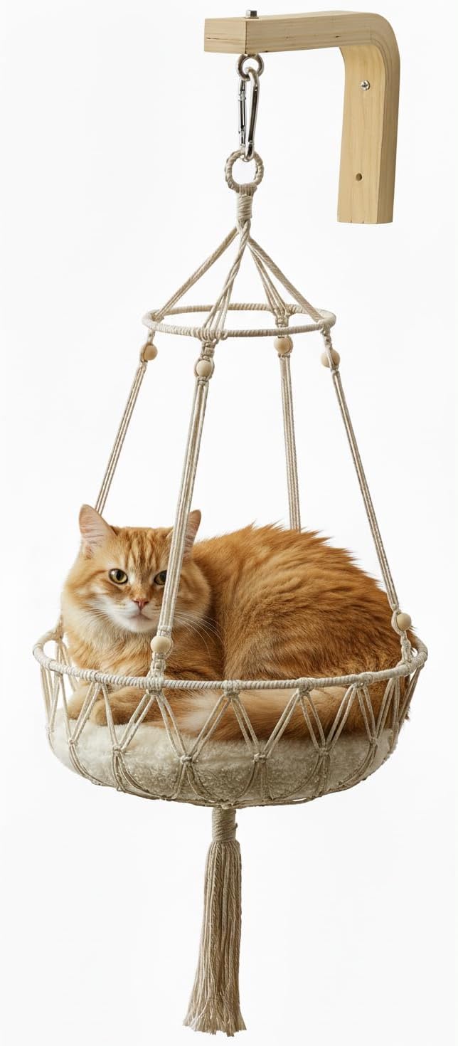 Cat Wall Shelves for Cat Wall Steps, Perch, Ladder, Wooden Floating Modern Mounted Space Saving Furniture with Scratching Cushion Removal Cover for Climbing, Jumping and Sleeping(Steps & Hammock)