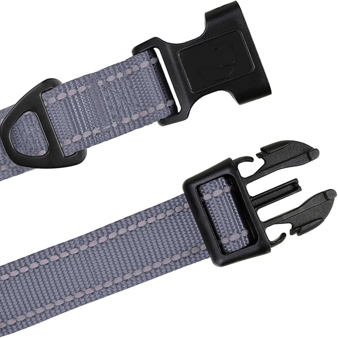 TagME Reflective Nylon Dog Collars, Adjustable Classic Pet Collar with Quick Release Buckle for Small Dogs, Grey, 5/8" Width