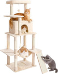Cat Tree Tower 63in Multi-Level Cat Tower for Indoor Cats with Sisal Scratching Posts, Condo, Hammock, Dangling Ball and Extended Platform for Cats to Play, Beige