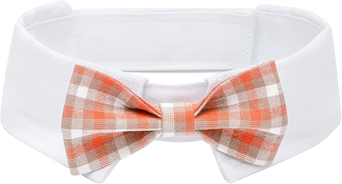 Segarty Dog Bow Tie, Adjustable Orange Plaid Bowtie Collar for Neck Girth 12.6-15.7in, Large Dog Tie Tuxedo Comfortable Cotton Boy Pets Grooming Accessories for Formal Wedding Holiday Birthday Party