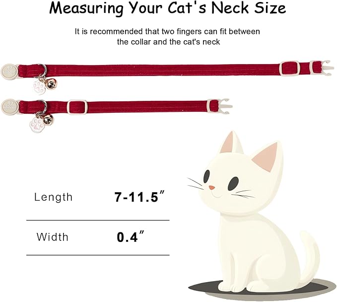 2 Pack Corduroy Cat Collars - Cute Breakaway Cat Collar with Bell and Paw Pendant, Soft Adjustable Fall Winter Kitten Collars for Girl Boy Cats, Green&Burgundy
