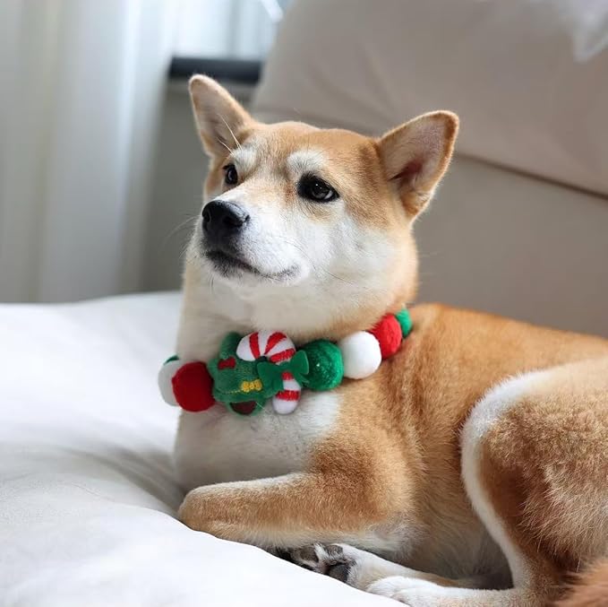 Lionheart glory Christmas Collar Pom-Pom Plush Ball Collar for Large Dogs Pet Christmas Costume Soft Funny Dog Collar Xmas Party Accessories Headgear