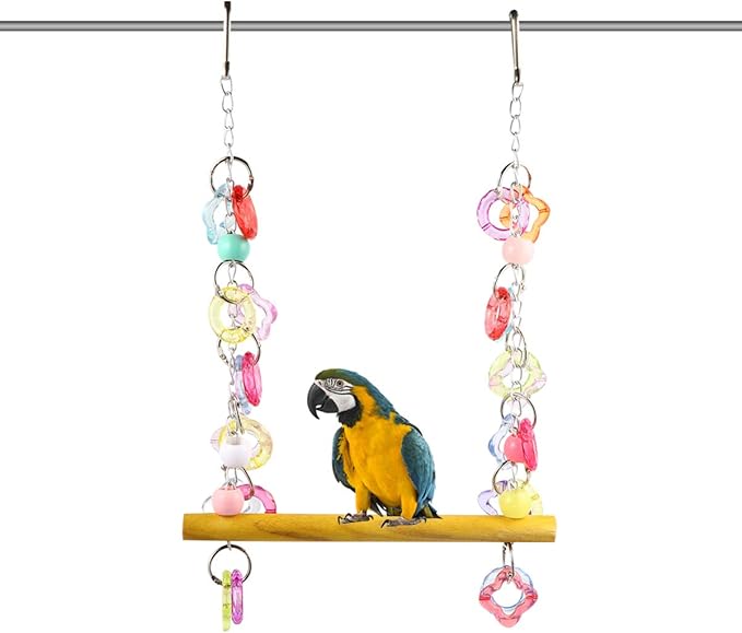 FRCOLOR Pet Bird Swing Hanging Chewing Toy 7.87 Inch Wooden Parrot Stand for Cage and Garden Medium Small Parakeets Macaws Bird Play Rest