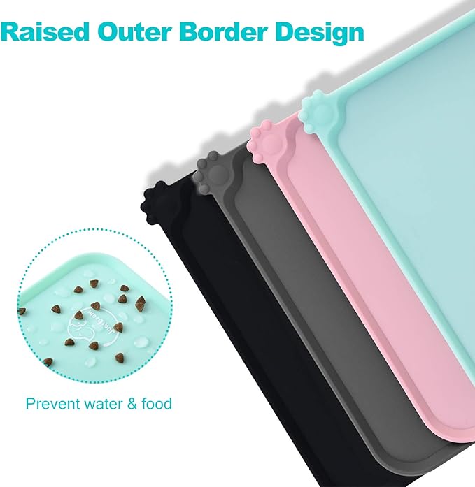 Silicone Waterproof Dog Cat Pet Feeding Mats, Non Slip, Easy Clean Pet Dog Cat Bowl Mats Placemat (28" x 24") Green
