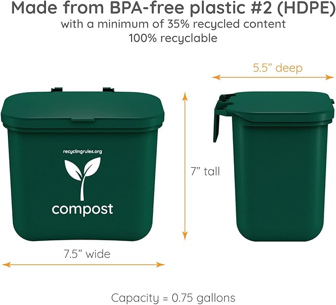 Small Green Compost Bin Container for Hanging on Kitchen Trash Container