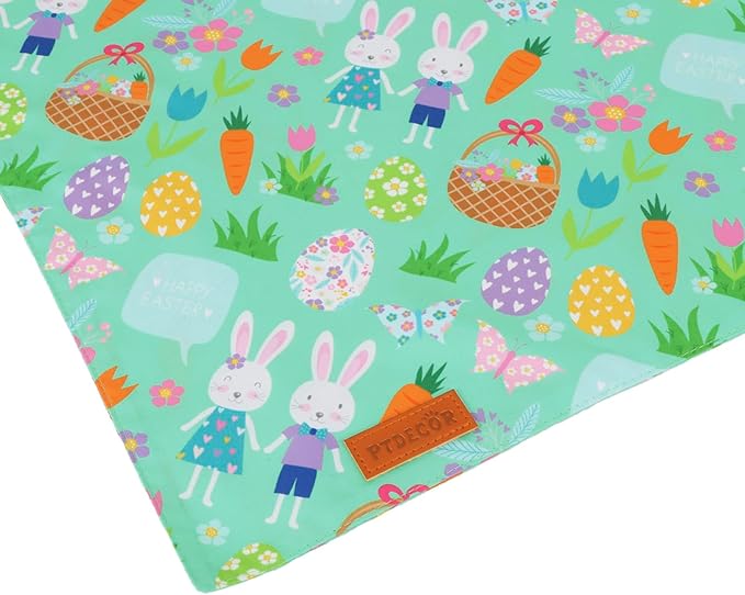PTDECOR Easter Dog Bandana, Reversible Rabbit Easter Egg Dog Scarf, Multi Size, White Green Bandanas for Medium Large Dogs Pets (White&Green, Large)