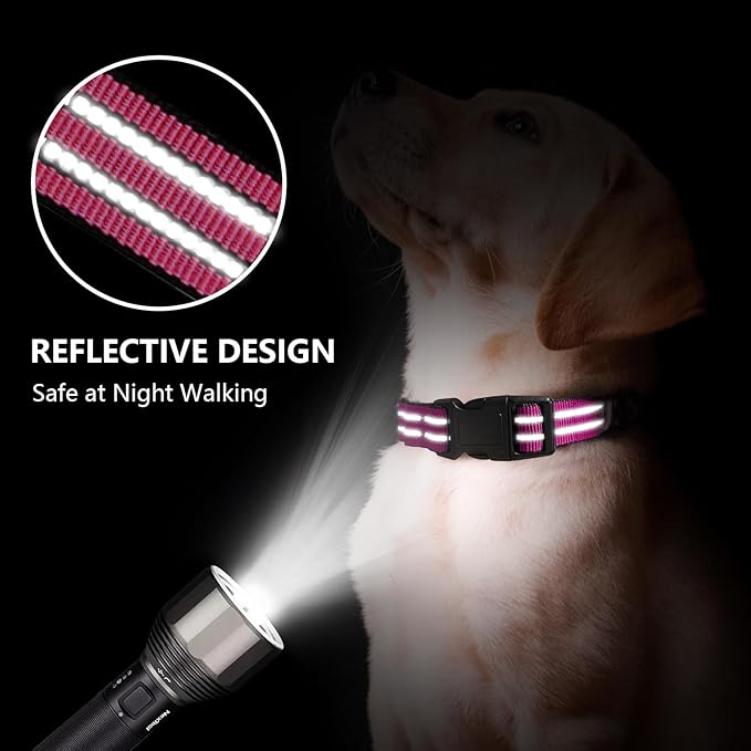 Hikiko Martingale Dog Collars Reflective Nylon Dog Collar with Quick Release Buckle Adjustable Training No Slip Dog Collar (Large, Hot Pink)