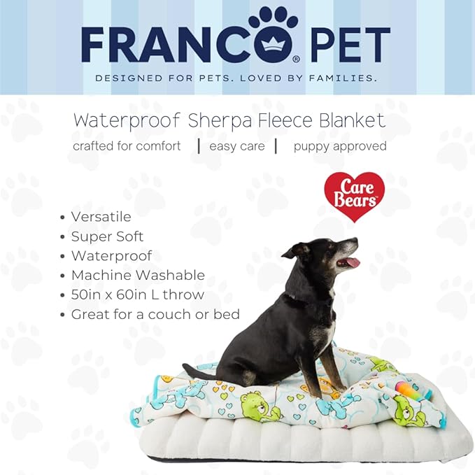 Franco Pet Care Bears Super Soft Cozy Waterproof Sherpa-Backed Blanket Throw for Large Dogs, Couch/Bed/Car, 50x60 (Officially Licensed Product)