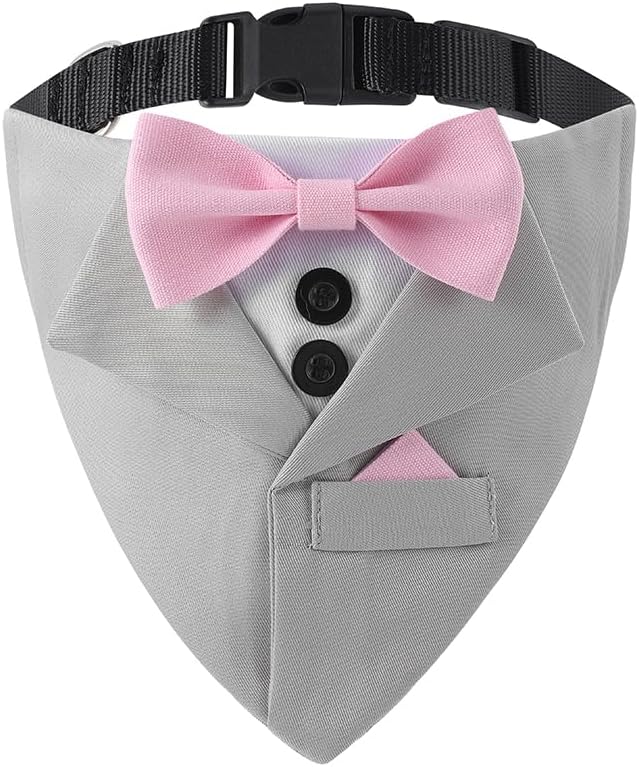 Tuxedo Dog Collar for Wedding Engagement and Birthday,Adjustable Formal Dog Bandanas Collar with Bow Outfit,Suitable for Small Medium Large Dog
