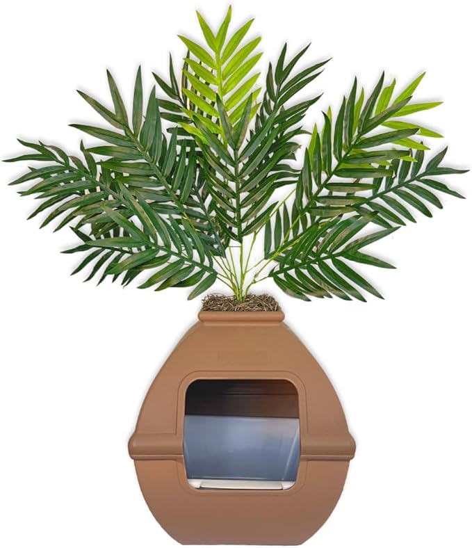 Good Pet Stuff Hidden Litter Box Planter, Decorative Cat Litter Enclosure with Carbon Filter, Artificial Plant, Easy Clean, Indoor Design, Courtyard Square Style, Essentials Kit, Mocha Brown