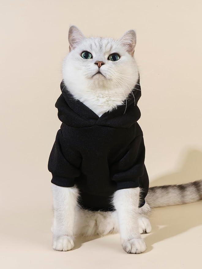 QWINEE Cartoon Bear Print Cat Hoodie Breathable Stretchy Sweatshirts with Hat Warm Cat Clothes for Small Medium Large Cats Dogs Multicolor S