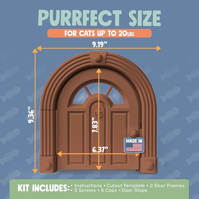 Purrfect Portal Meow Manor® Cat Door Interior Door - No-Flap, Fits Cats Up to 20 lbs, Easy DIY Setup, No Training Needed, Brown