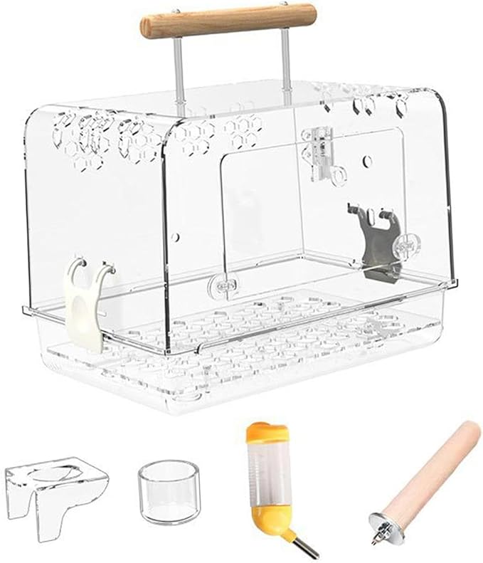 Hamster Cage Bird Travel Cage Portable Clear Accessories Acrylic Villa Bird Cage Lightweight Bird Carrier for Peony Parrot, Whole Set