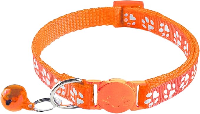 2 Pack Breakaway Cat Collars with Bells, Reflective Design and Claw Print Design, Safety Buckle, Adjustable 7.5-12.5 Inches for Kittens & Cats (Orange)