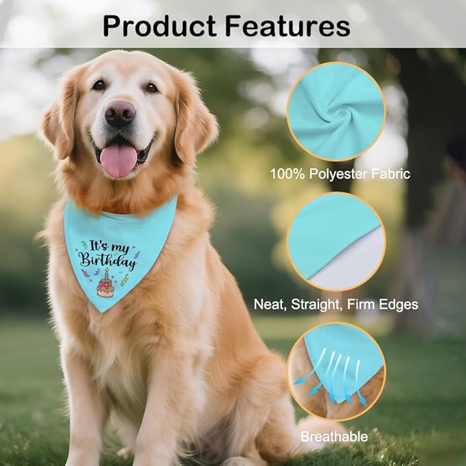 It's My Birthday Blue Dog Bandana, Birthday for Dog Mom Dad, Funny Puppy Scarf Accessory Decoration Photo Shoot for Party Dinner Holiday, Cute First Birthday Supply for Puppy