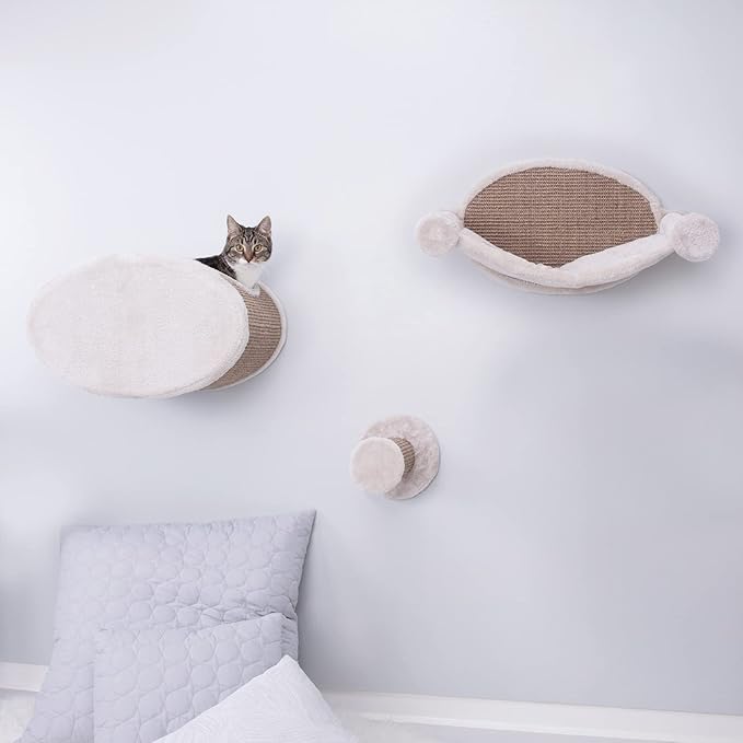 Trixie Liam Wall Mounted 3 pcs Lounge Set, Hammock, Cave, and Step, Brown, 18.8" L x 11.0" W x 11.3" Th