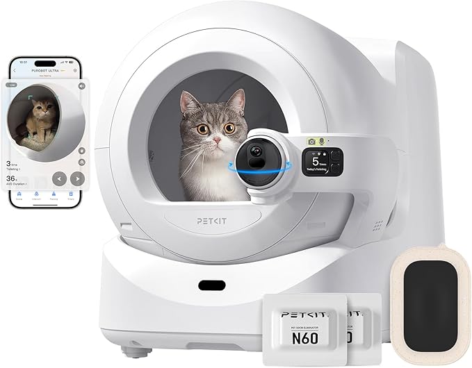 PETKIT Purobot Ultra Auto Waste Packing & Multi-Cat Toilet Behavior Ai Camera Tracking Automatic Self-Cleaning Cat Litter Box, Smart Robot with 5G WiFi App Control&Integration Safety&Odor Free