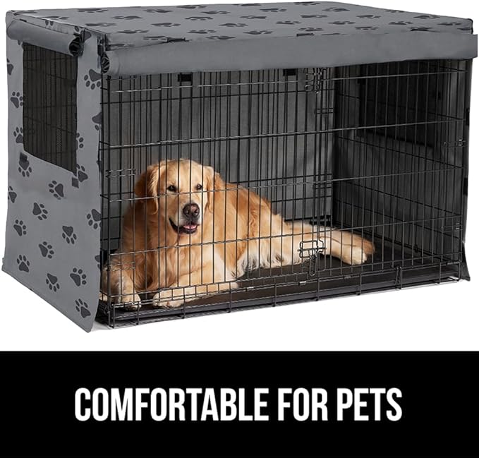 GORILLA GRIP Dog Crate Covers compatible with Amazon Basics Dog Crates, All Sides Open, Privacy Cover Fits 36" Wire Kennel, Breathable Mesh Windows, Light Reducing Puppy Training Cage Topper, Gray Paw
