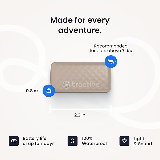 Tractive Smart Cat GPS Tracker with Free 6 Month Subscription | Real-Time Location & Wellness Monitoring for Cats 6.5 lbs+ | Territory & Location History | Up to 5-Day Battery (Brown)