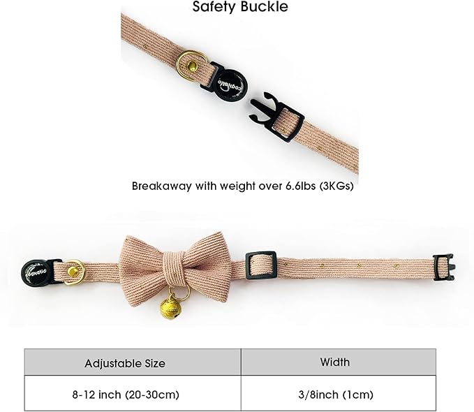 Safety Quick Release Cat Collars, Soft Kitten Collars with Detachable Bow Tie and Bell, Pack of 2, Adjustable 20-30 cm