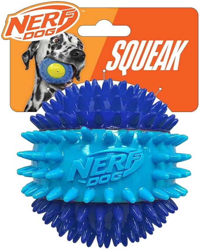 Nerf Dog 3.7in TPR 3-Part Spike Squeak Ball Dog Toy - Dark Blue/Light Blue