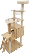 Wood Cat Tree, Modern 5-Tier Wooden Cat Tree, Wooden Tower with Acrylic Space Capsules & Sisal Scratching Post, 55.1in Multi-Level Activity Center for Indoor Cats (22lbs Capacity)