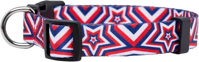 Native Pup American Flag Dog Collar- Red White and Blue- Patriotic Collars for 4th of July, USA- Adjustable Small, Medium, Large Breed Dogs (Medium, Big Stars)