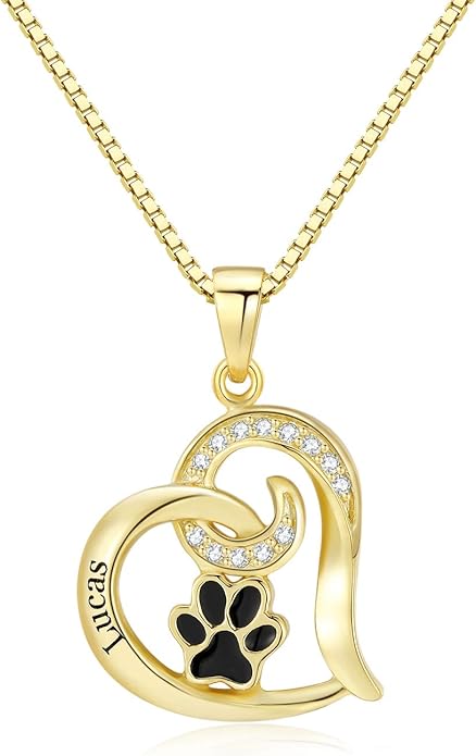 Personalized Cute Dog Cat Paw Name Necklace Forever Love Custom Heart Pendant Pet Name Necklace Gift for Pet Lovers