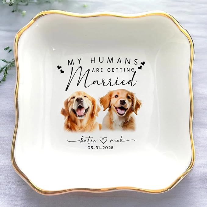 Custom Pet Portrait Watercolor Ring Dish, My Humans Are Getting Married Jewelry Tray, Ring Dish Engagement Gift for Newly Engaged Wedding Gift for Wife Her Fiance Bestie Bride To Be Newlyweds
