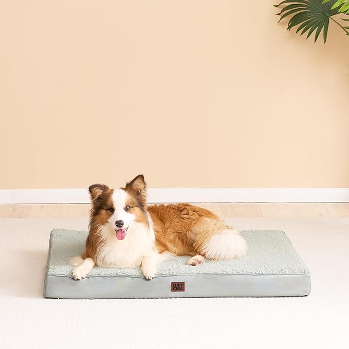 EHEYCIGA Orthopedic XL Dog Beds for Extra Large Dogs with Removable Washable Cover, Greyish Green, 44x32