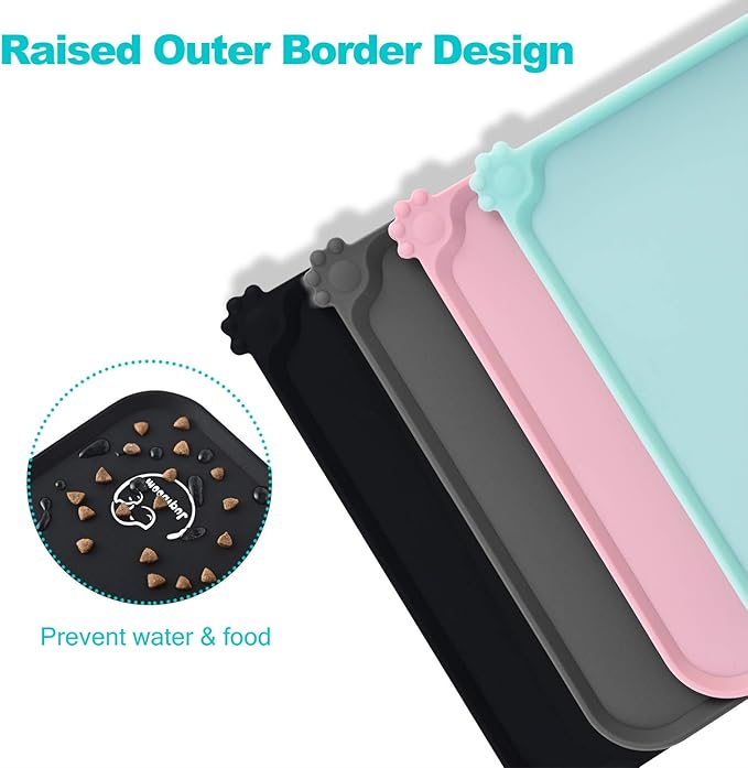Silicone Waterproof Dog Cat Pet Feeding Mats, Non Slip, Easy Clean Pet Dog Cat Bowl Mats Placemat (28" x 24") Black